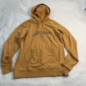 LL Bean Hoodie Sweatshirt Mustard Yellow Graphic Cozy Logo Pullover Thumbhole S
